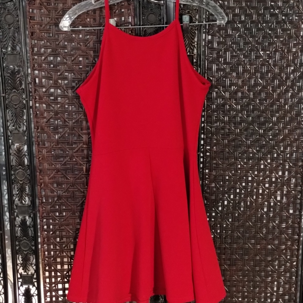 Olivia Rae Red Sleeveless Dress High Neckline Large Pleated Short - Picture 5 of 5
